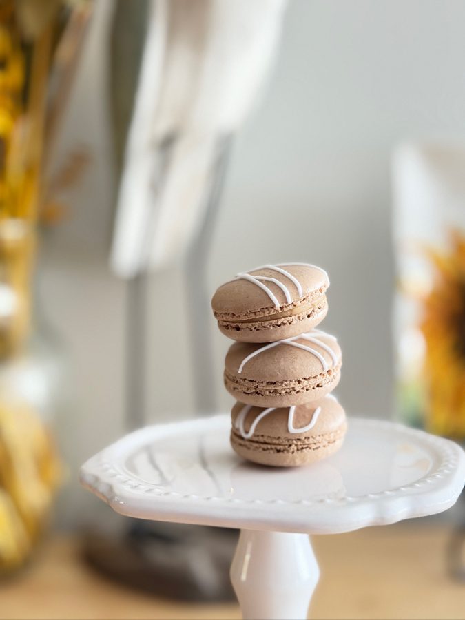 French macarons on cake stand