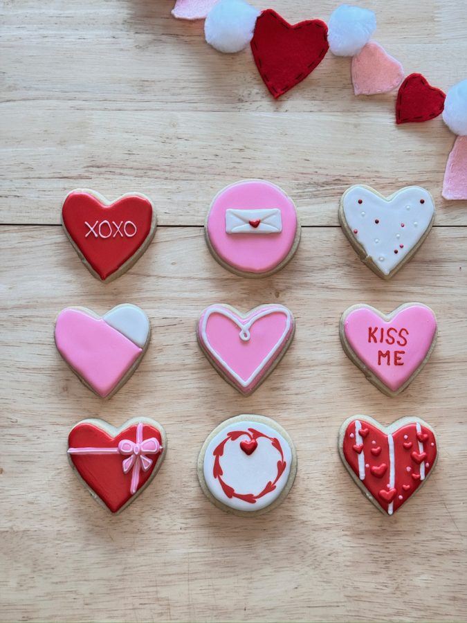 Valentine's Day decorated heart cookies
